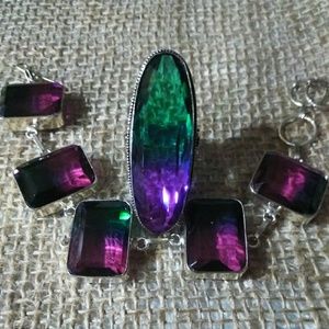 Bi-Color Tourmaline GEMSTONE  925 Silver Ring Size